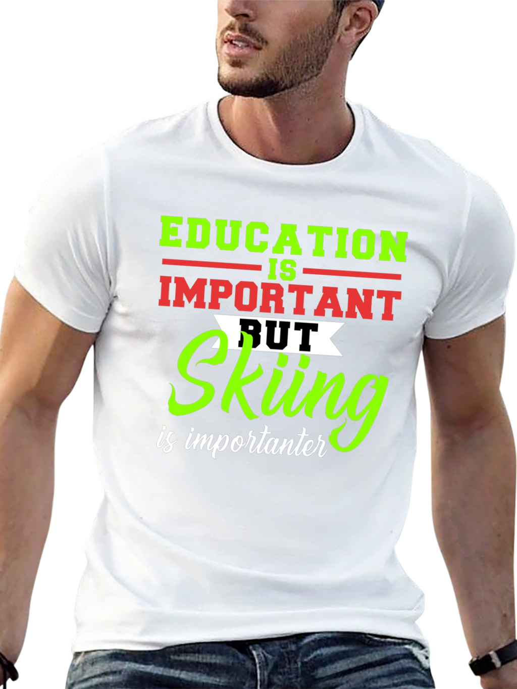 Education vs Skiing Graphic T-Shirt