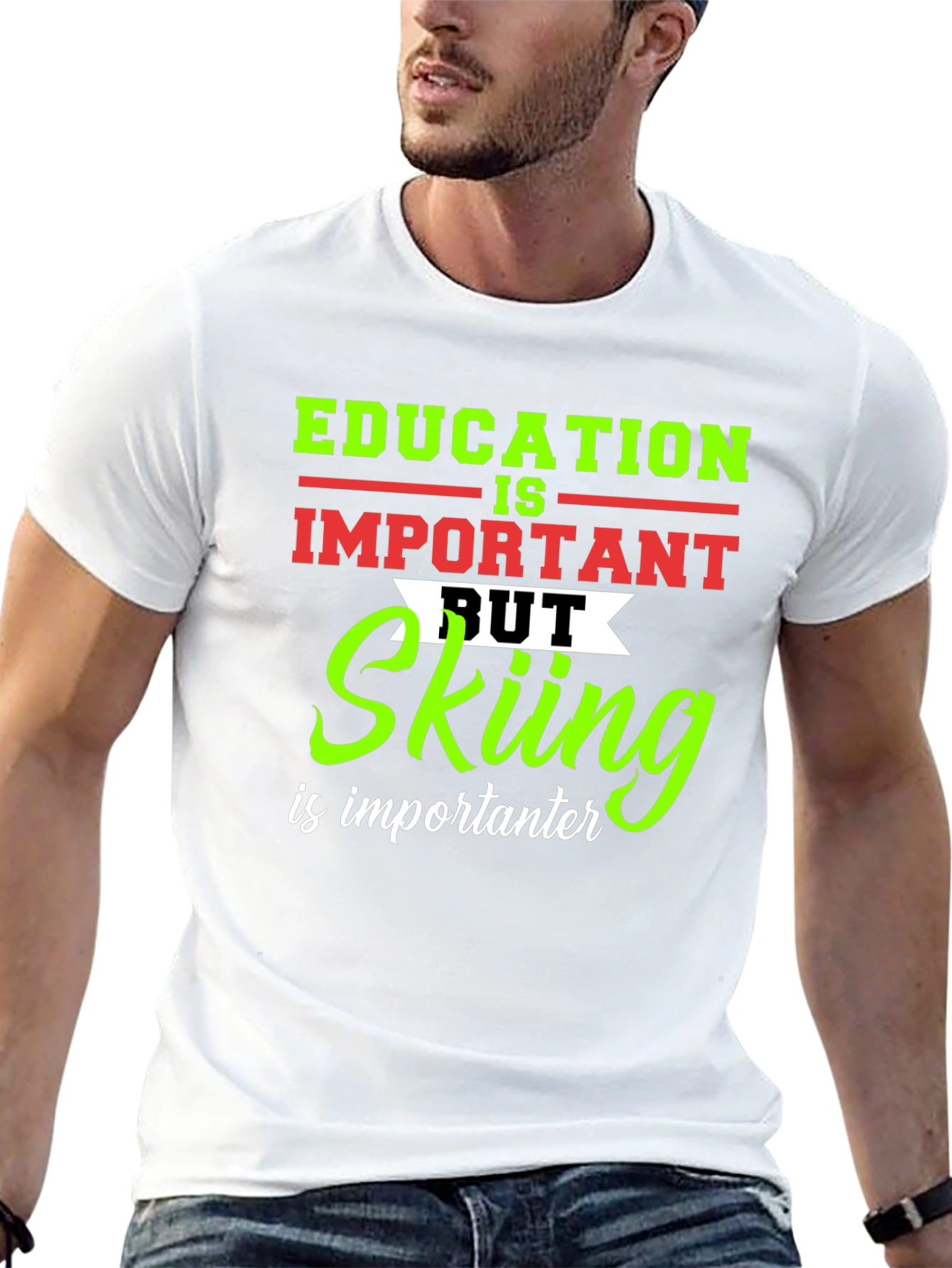 Education vs Skiing Graphic T-Shirt