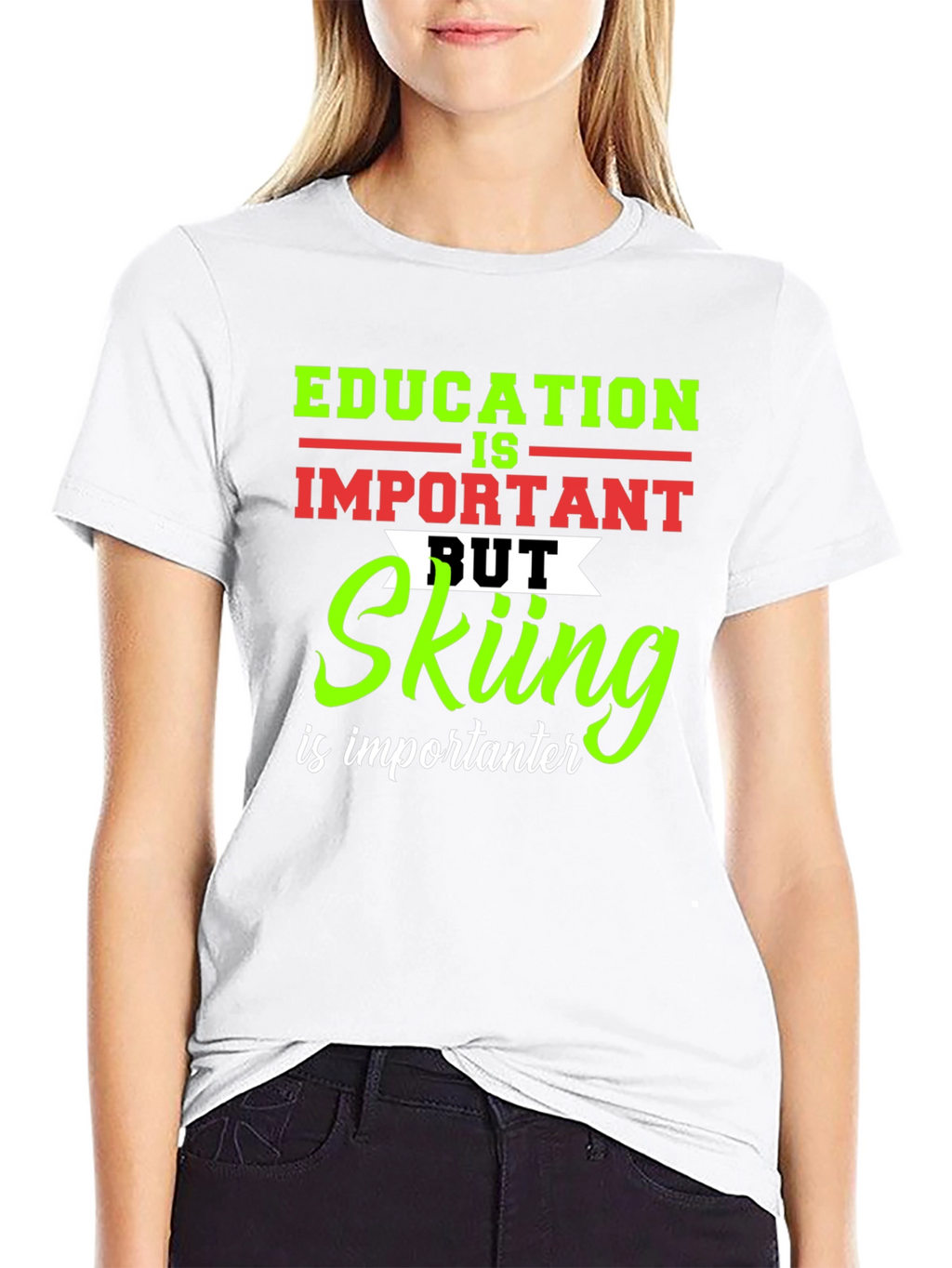 Education vs Skiing Graphic T-Shirt