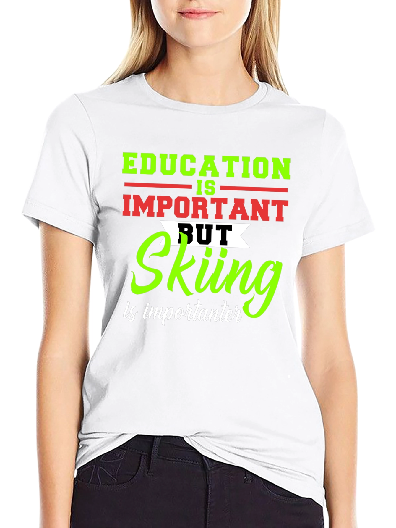 Education vs Skiing Graphic T-Shirt