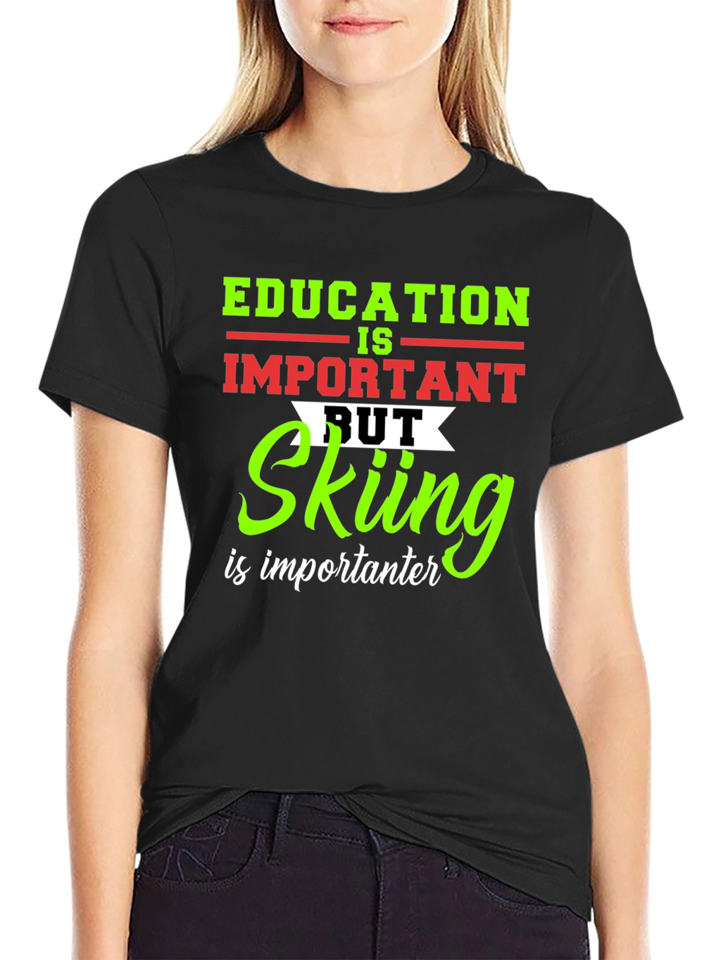 Education vs Skiing Graphic T-Shirt