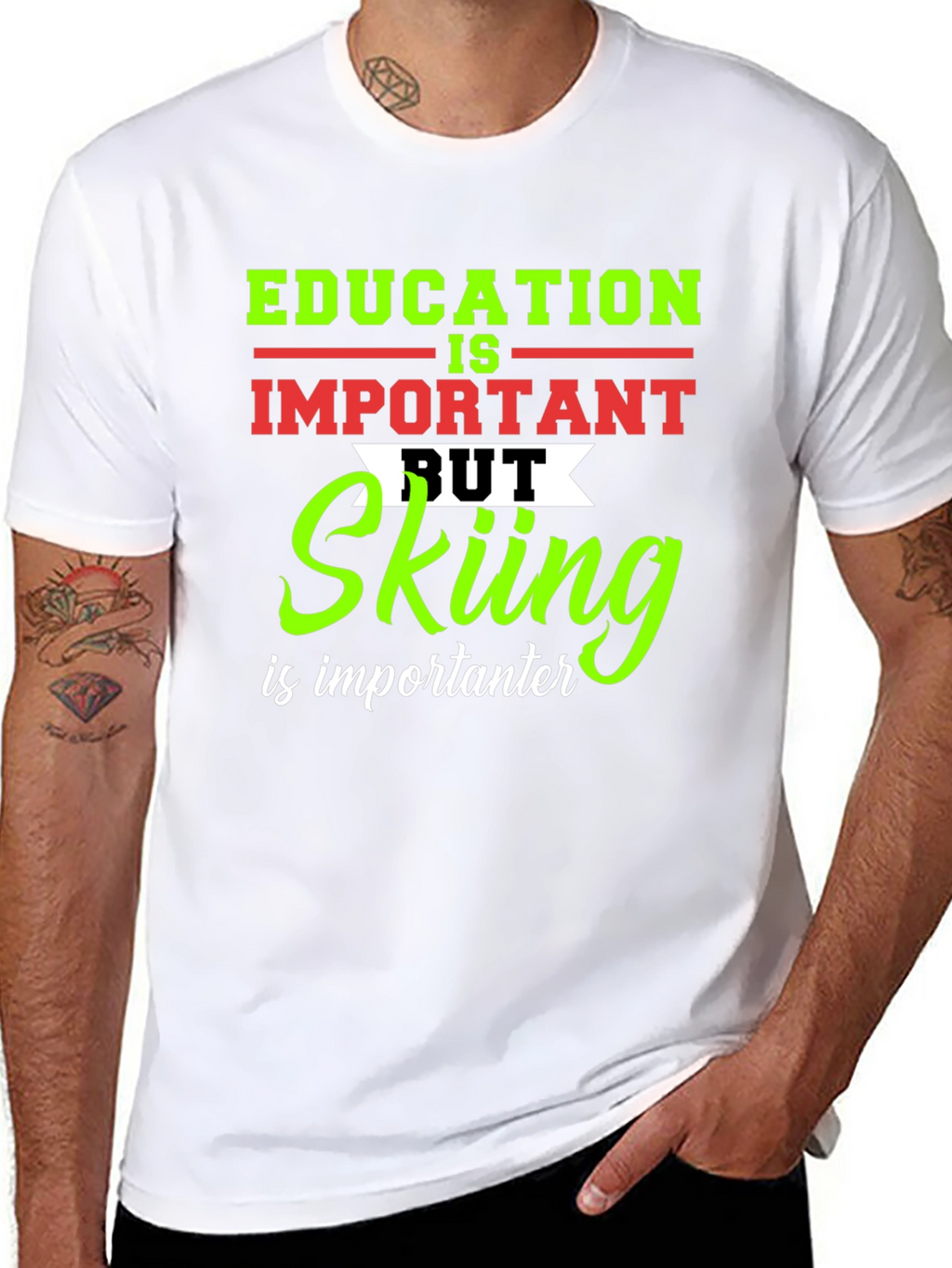 Education vs Skiing Graphic T-Shirt