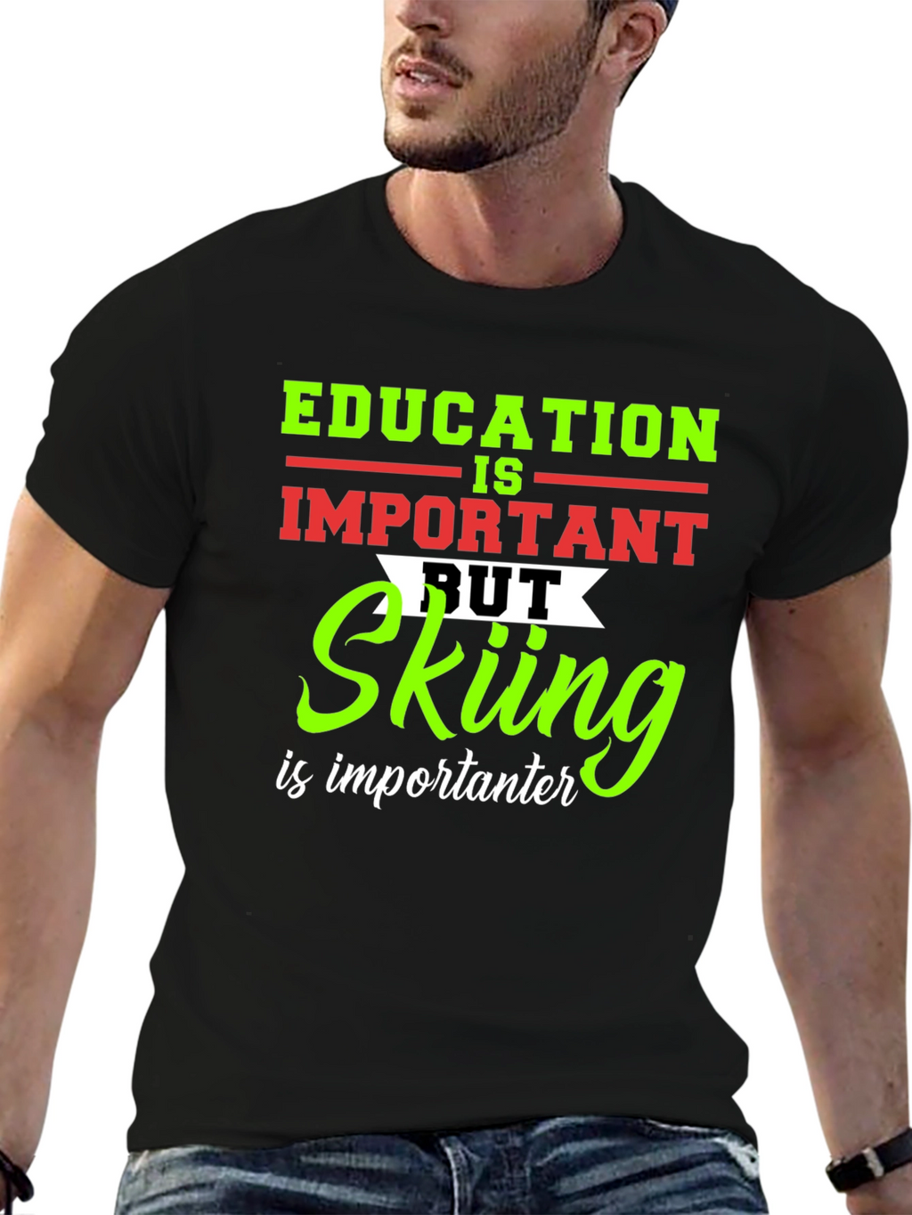 Education vs Skiing Graphic T-Shirt
