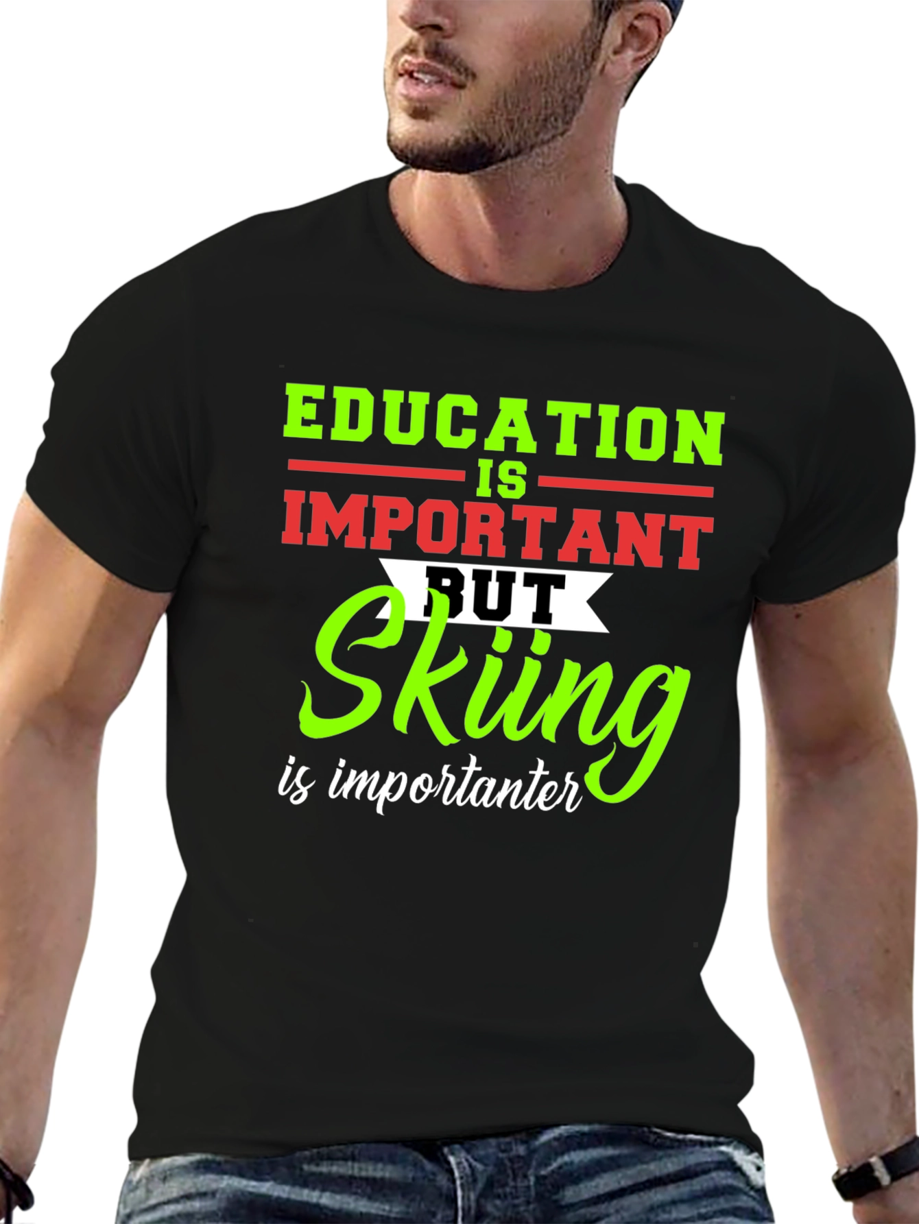 Education vs Skiing Graphic T-Shirt