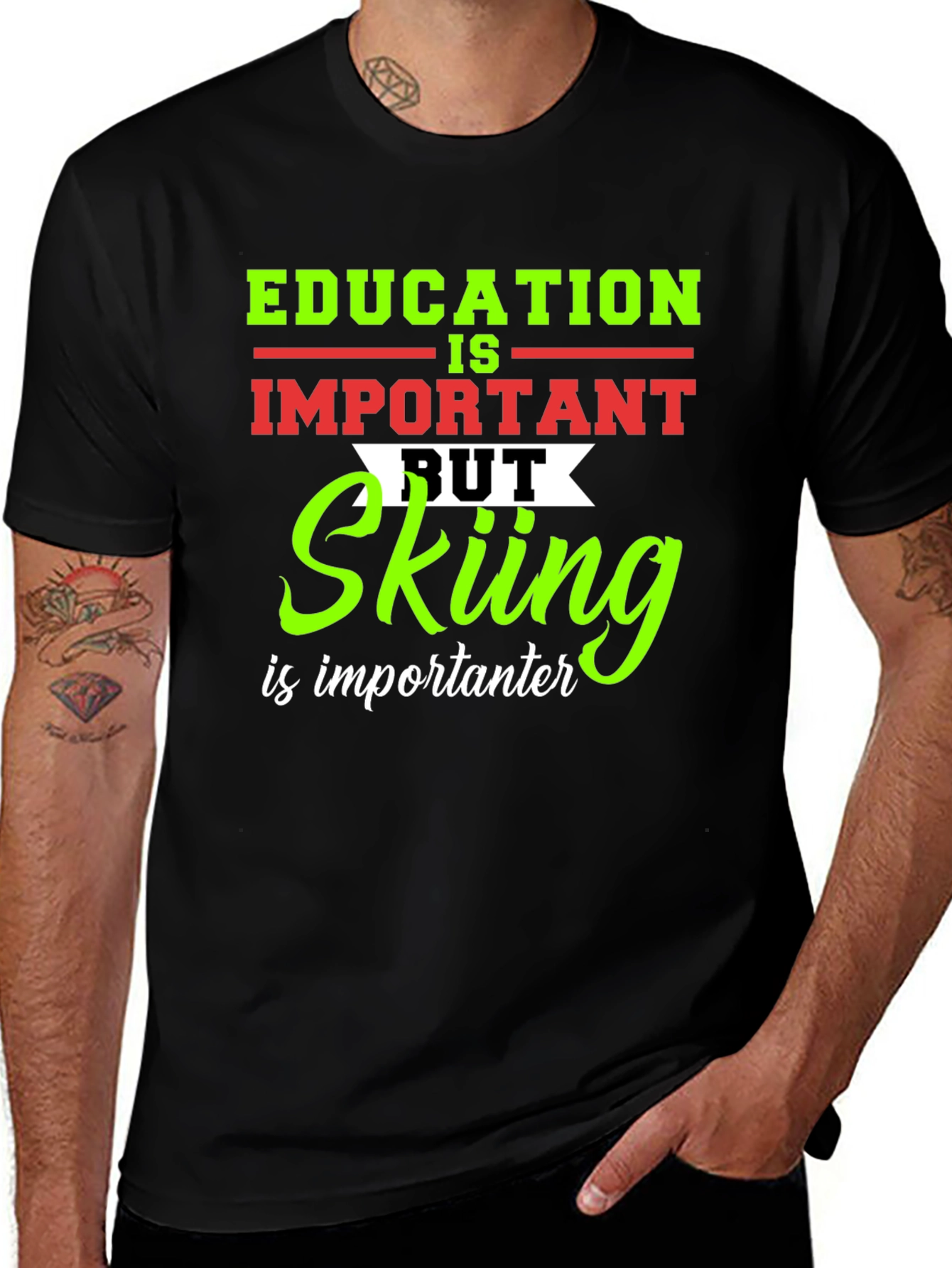 Education vs Skiing Graphic T-Shirt