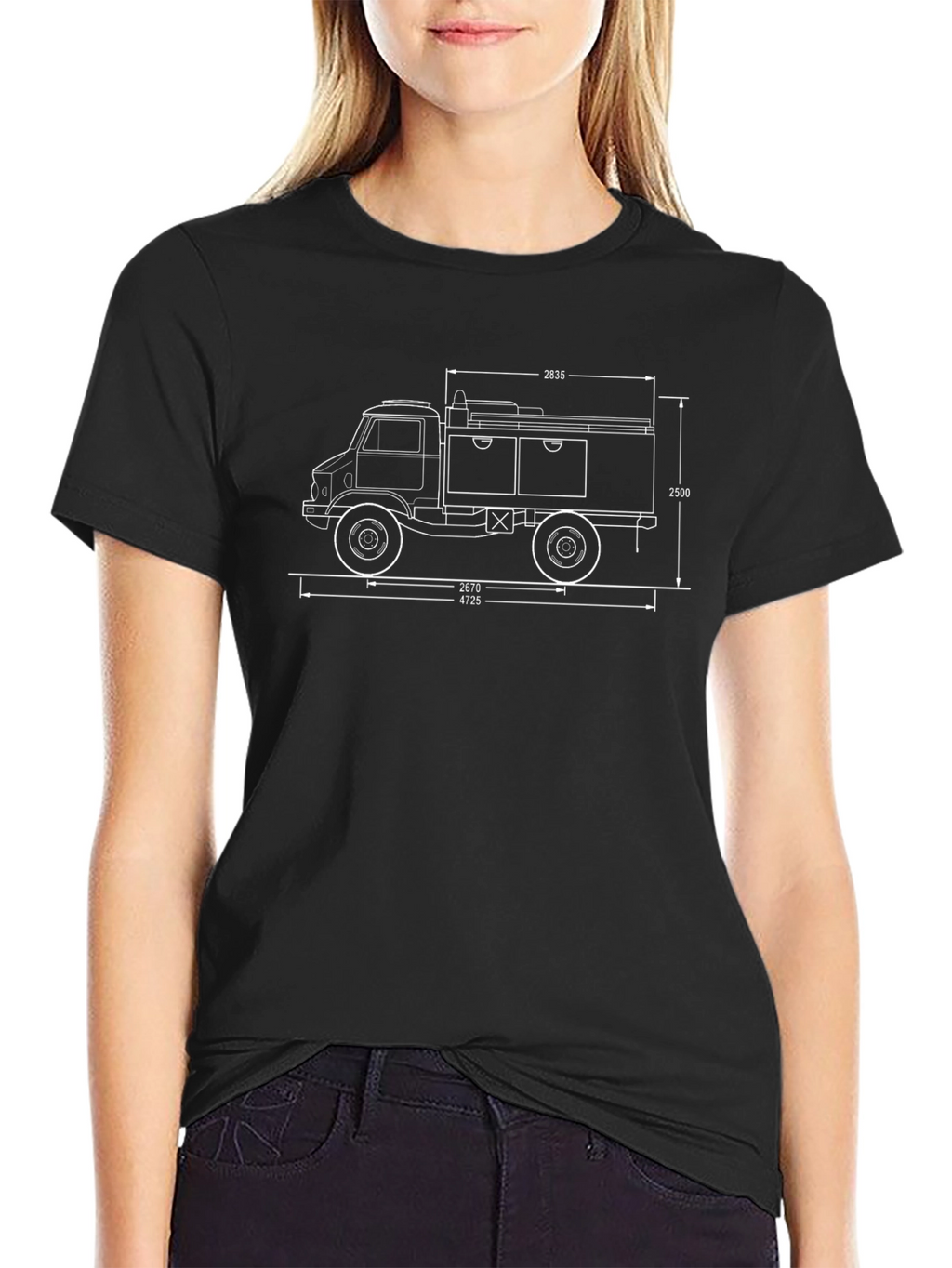 Truck Blueprint T-Shirt - Black Graphic Tee