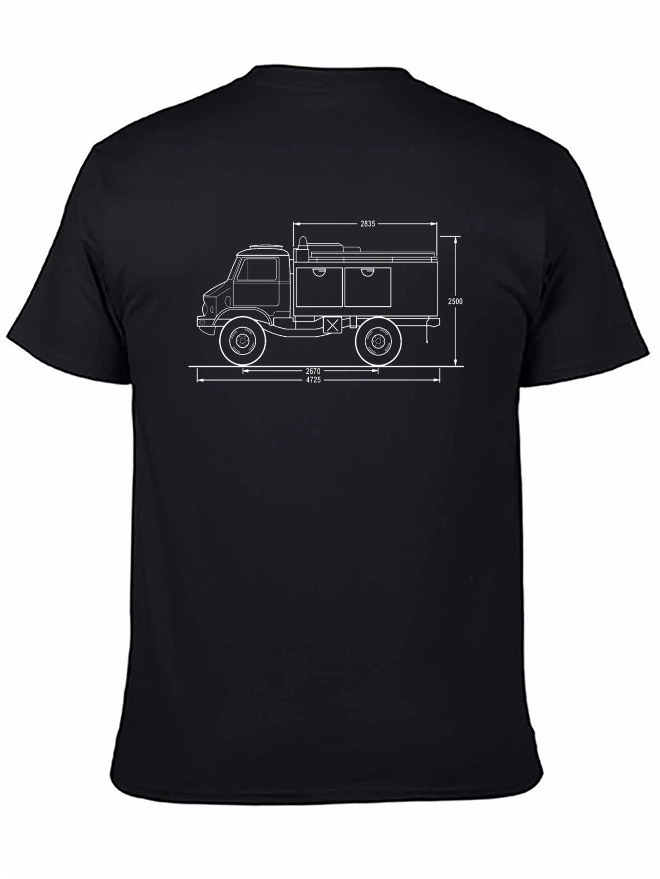 Truck Blueprint T-Shirt - Black Graphic Tee