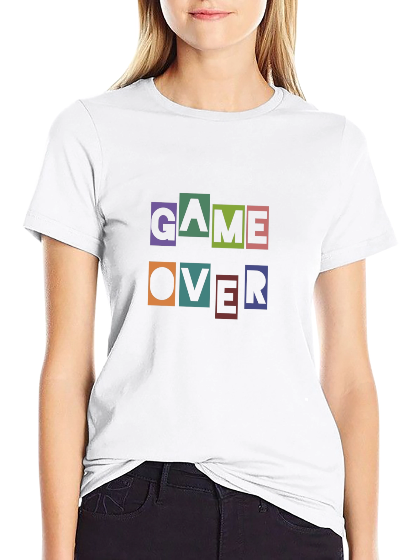 Game Over Graphic Print Black T-Shirt