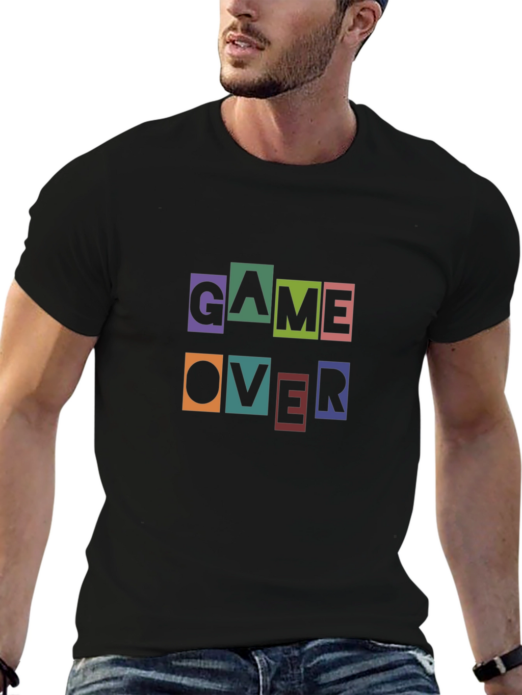 Game Over Graphic Print Black T-Shirt