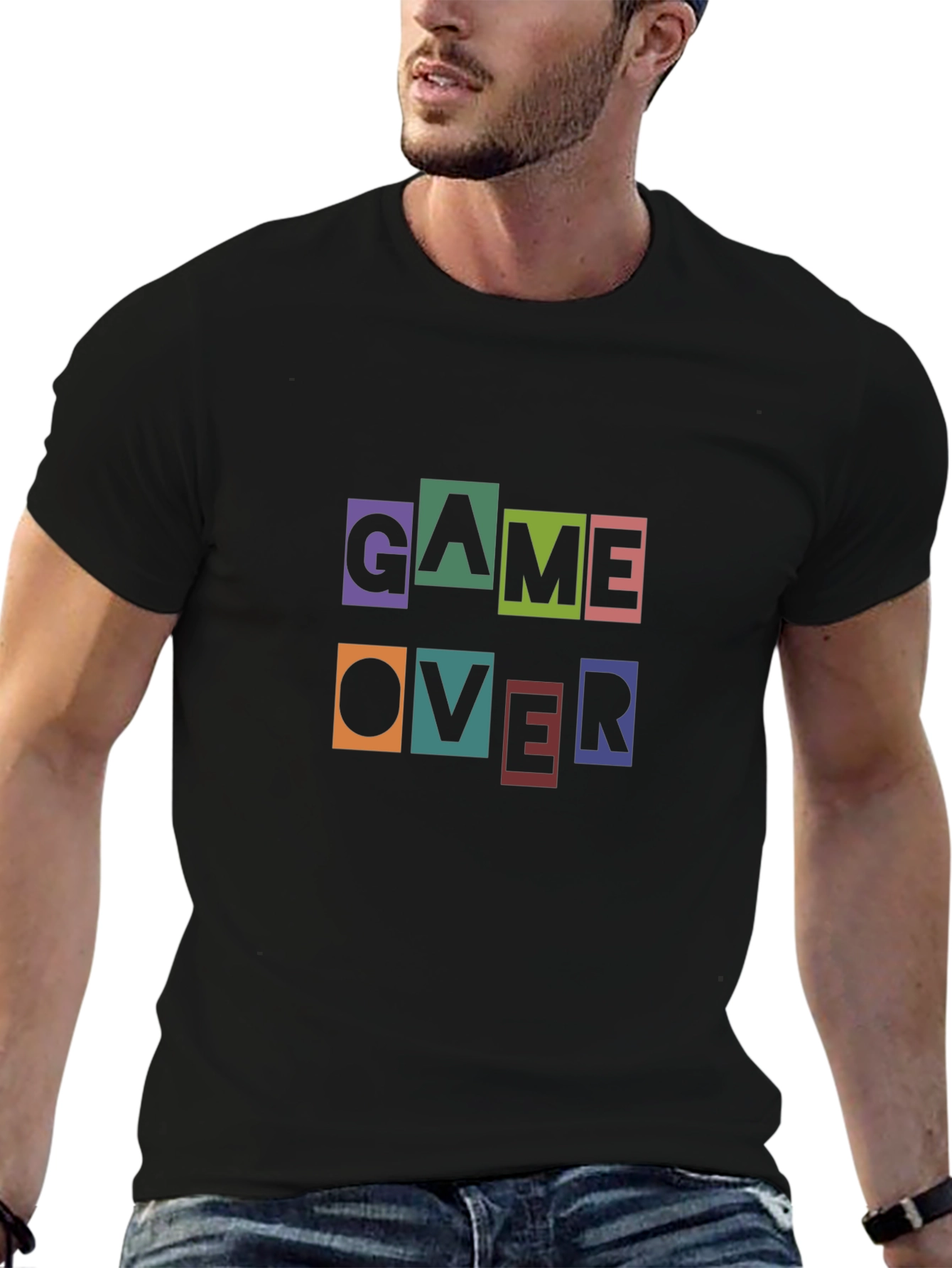 Game Over Graphic Print Black T-Shirt