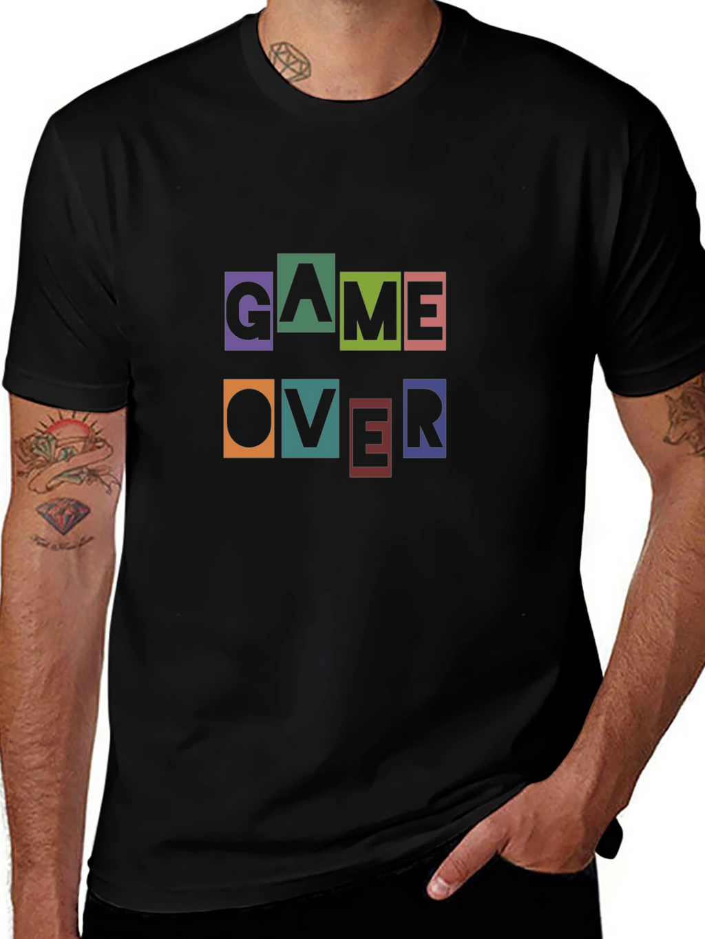 Game Over Graphic Print Black T-Shirt