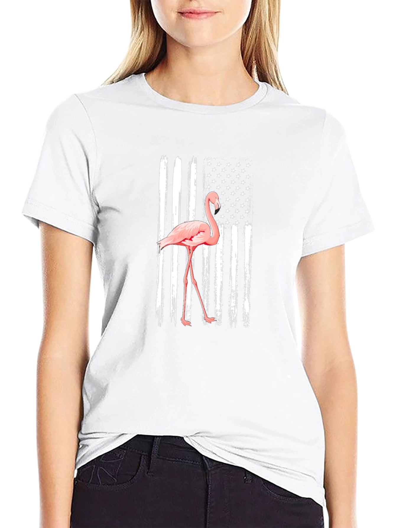Flamingo American Flag Mens T-Shirt
