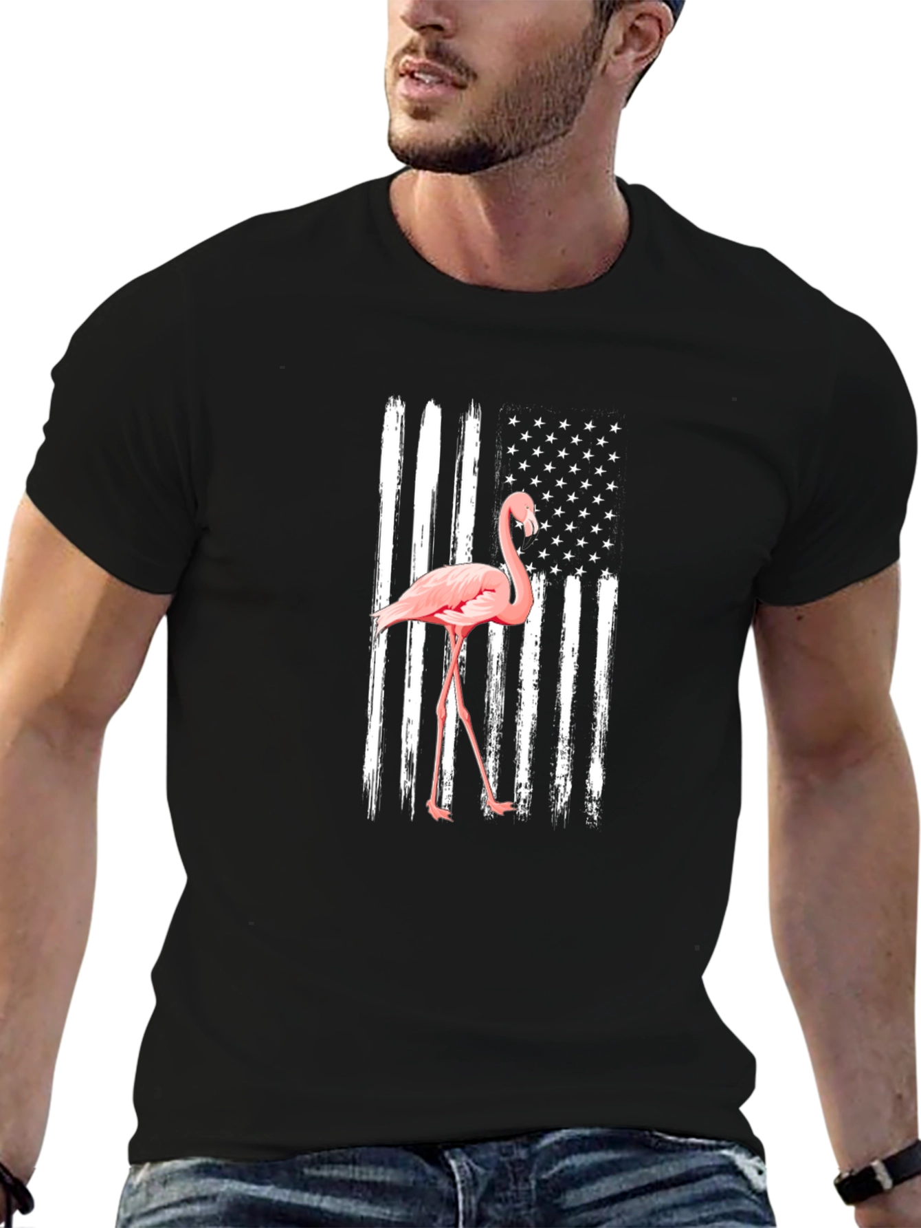 Flamingo American Flag Mens T-Shirt