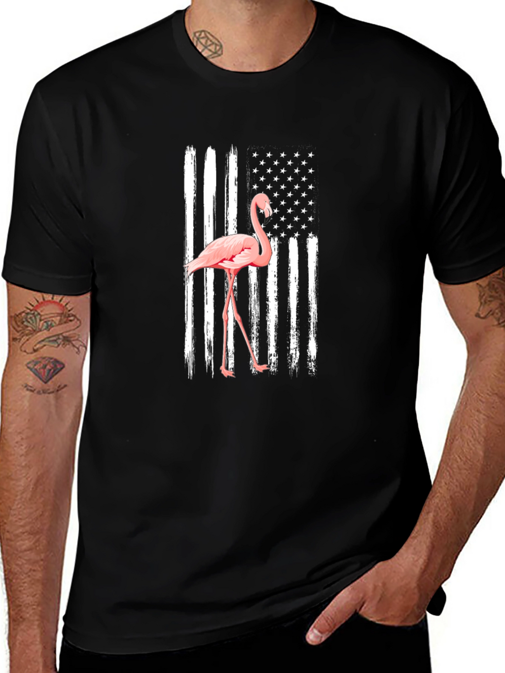 Flamingo American Flag Mens T-Shirt