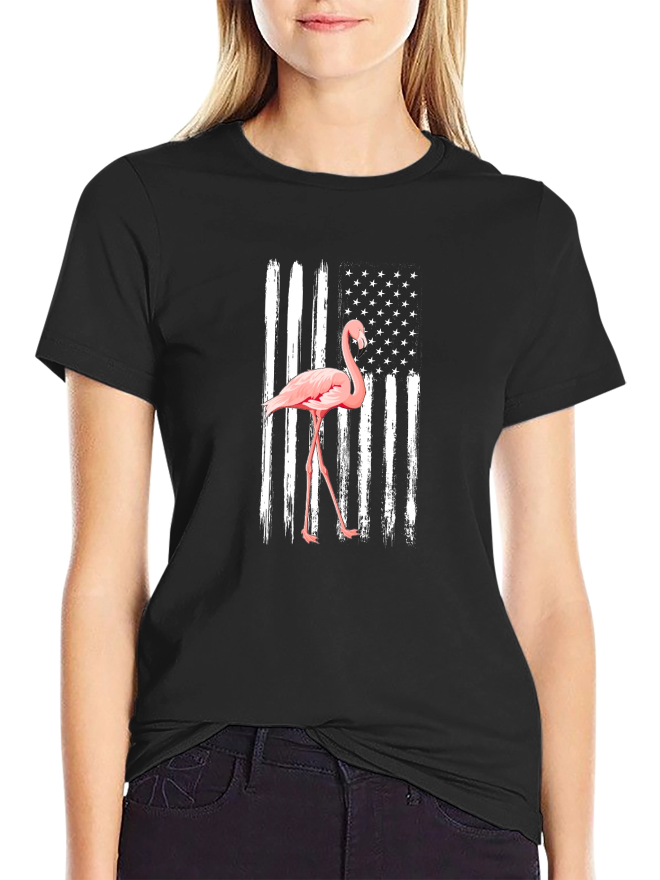 Flamingo American Flag Mens T-Shirt