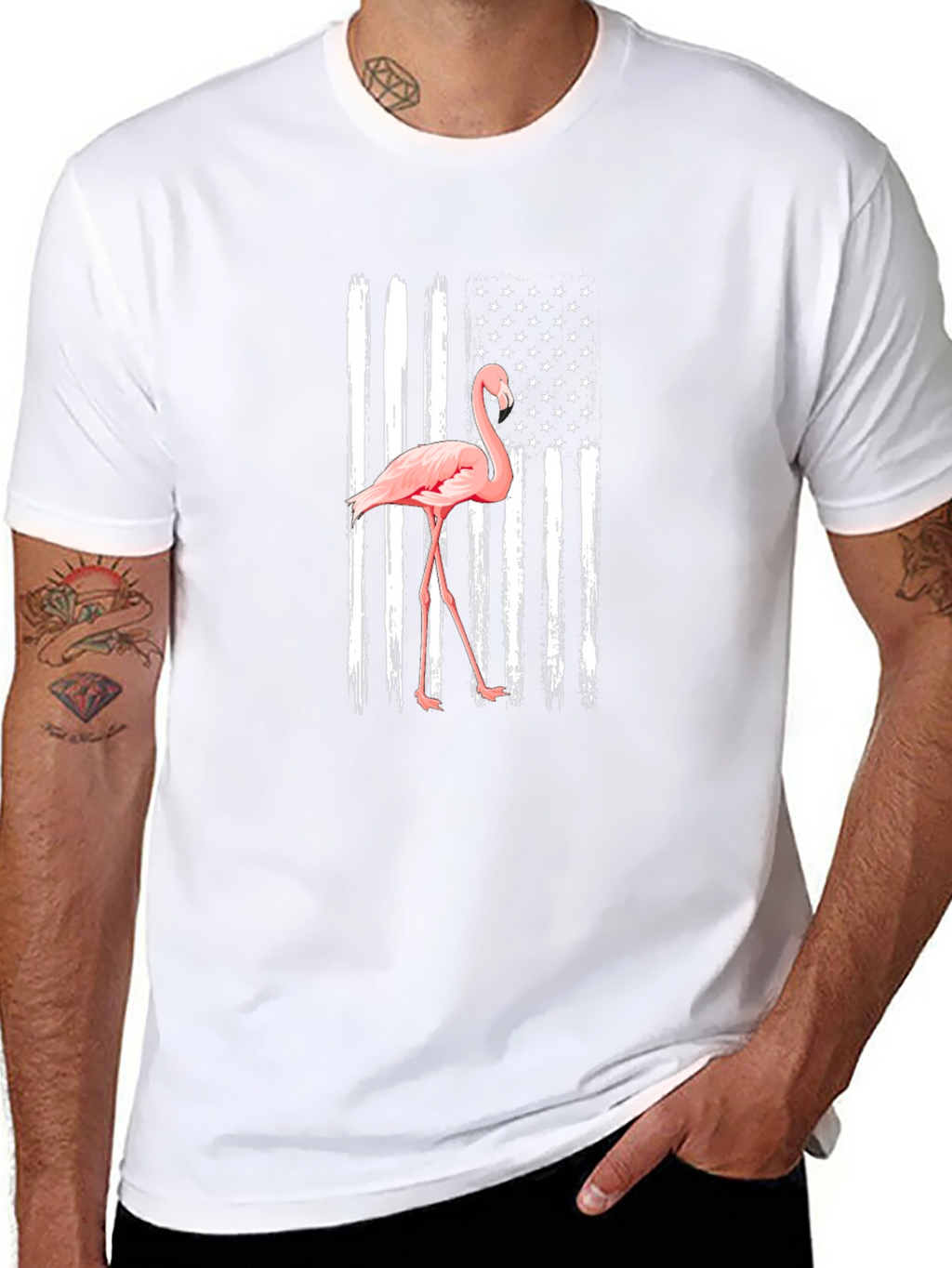 Flamingo American Flag Mens T-Shirt