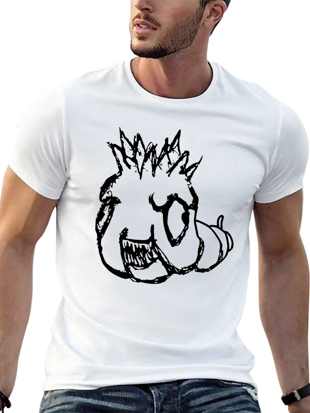 Mens Black T-Shirt with Monster Sketch Print