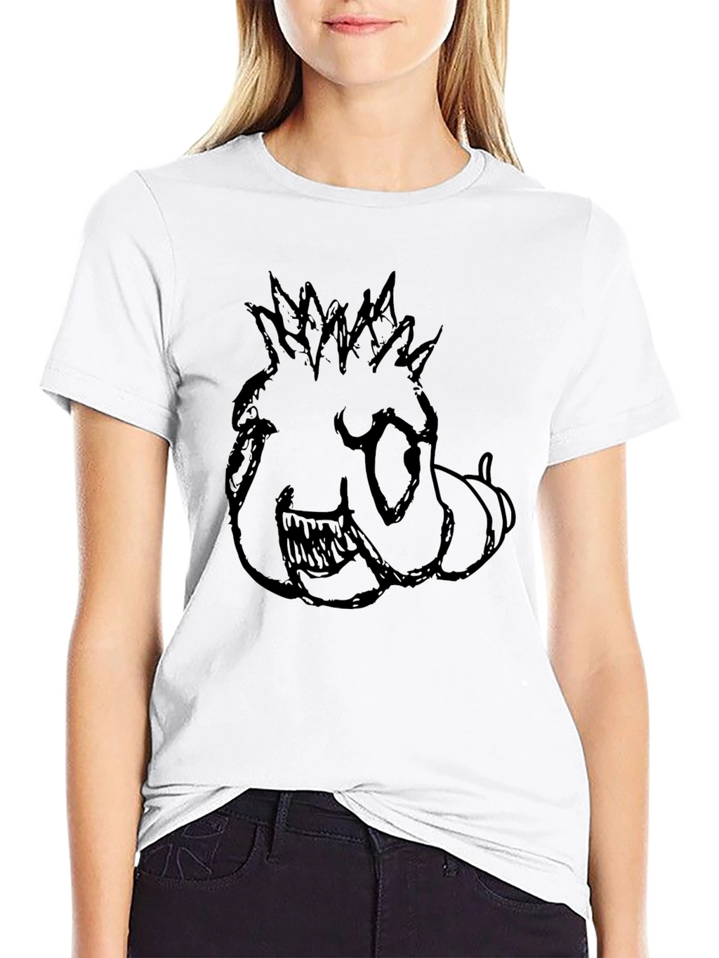 Mens Black T-Shirt with Monster Sketch Print