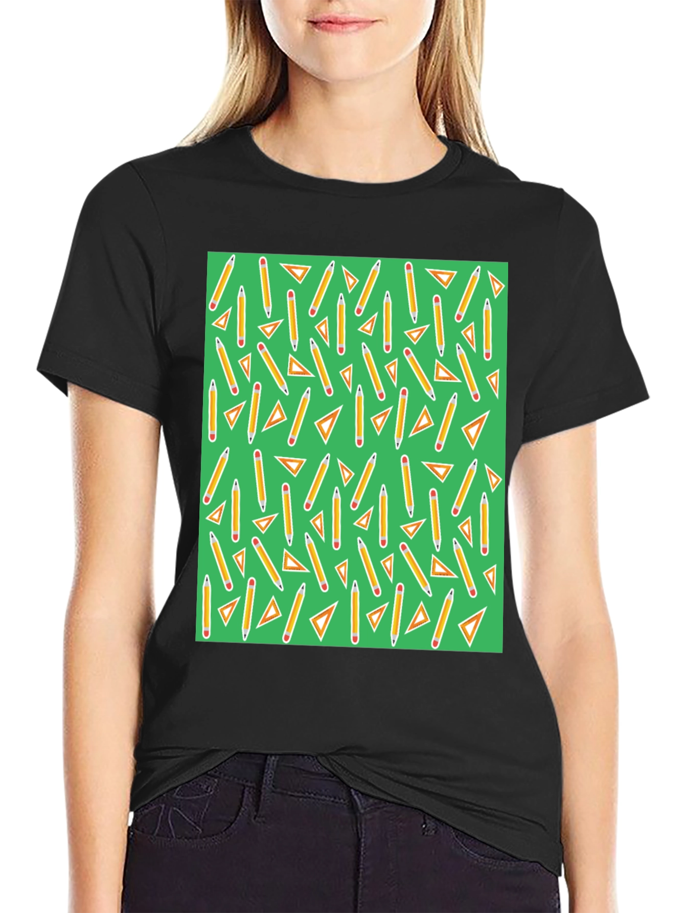Pencil & Triangle Pattern T-Shirt