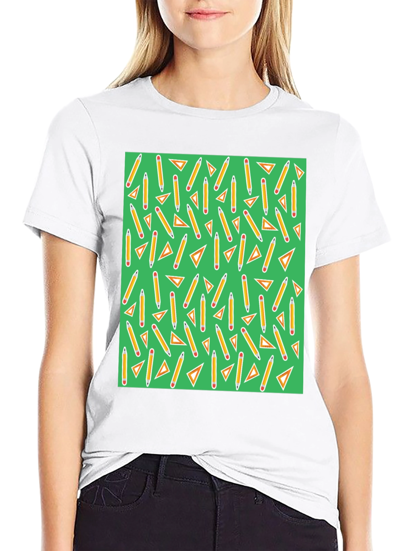 Pencil & Triangle Pattern T-Shirt
