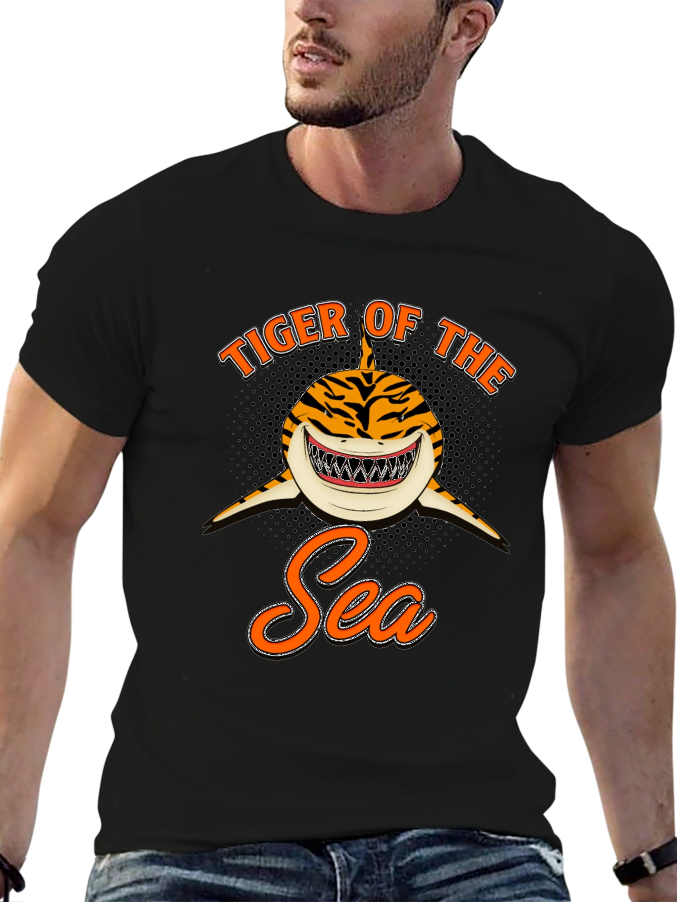 Tiger Shark of the Sea Black T-Shirt