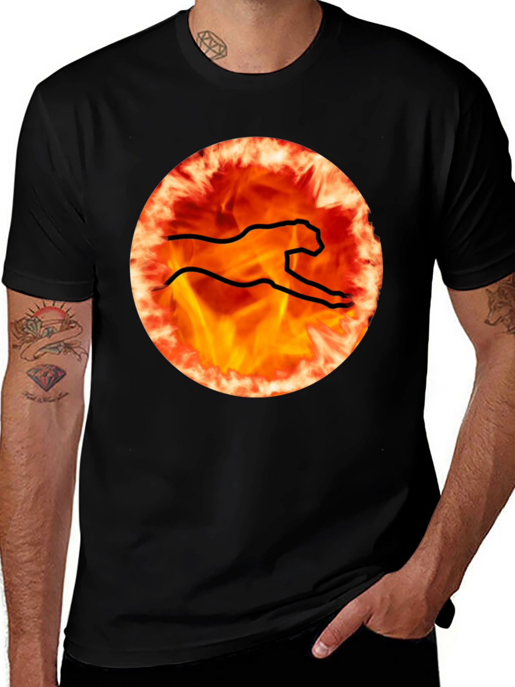 Fiery Cheetah Graphic Tee - Black