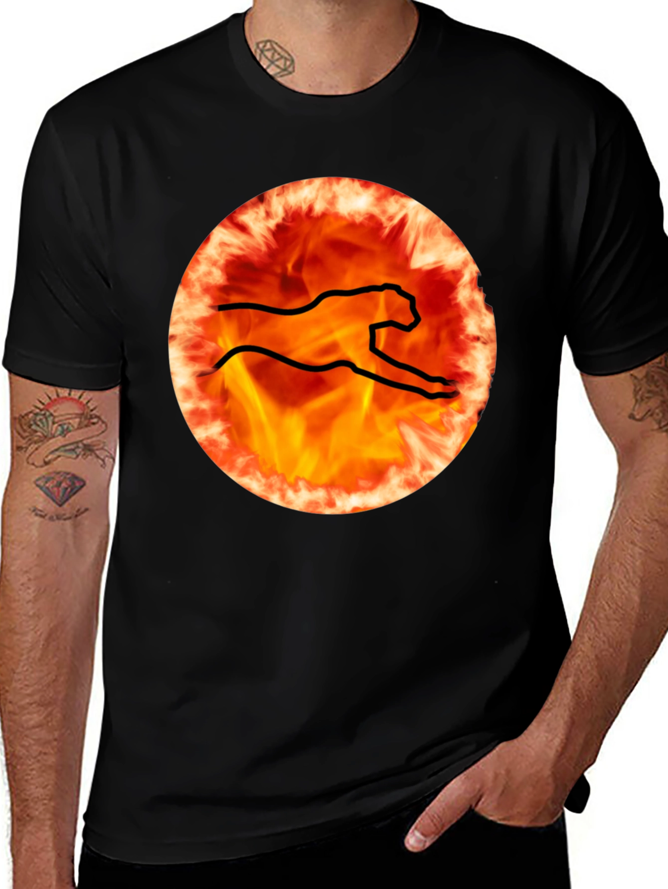 Fiery Cheetah Graphic Tee - Black