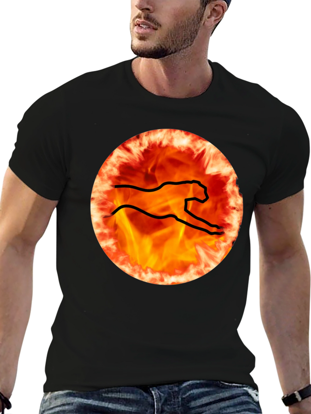 Fiery Cheetah Graphic Tee - Black