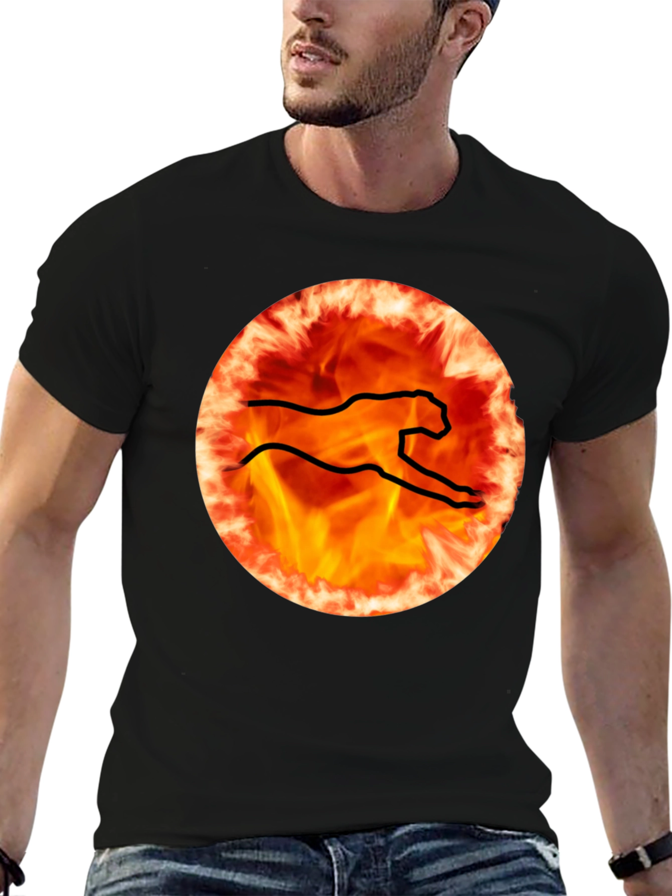 Fiery Cheetah Graphic Tee - Black