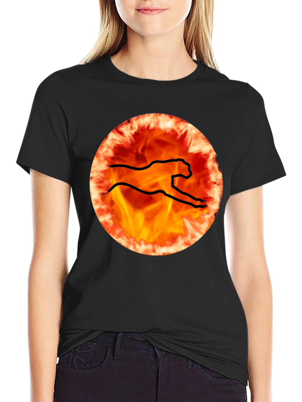 Fiery Cheetah Graphic Tee - Black