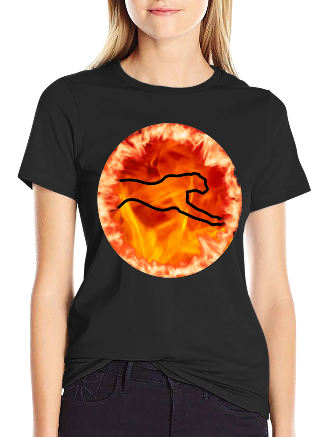 Fiery Cheetah Graphic Tee - Black