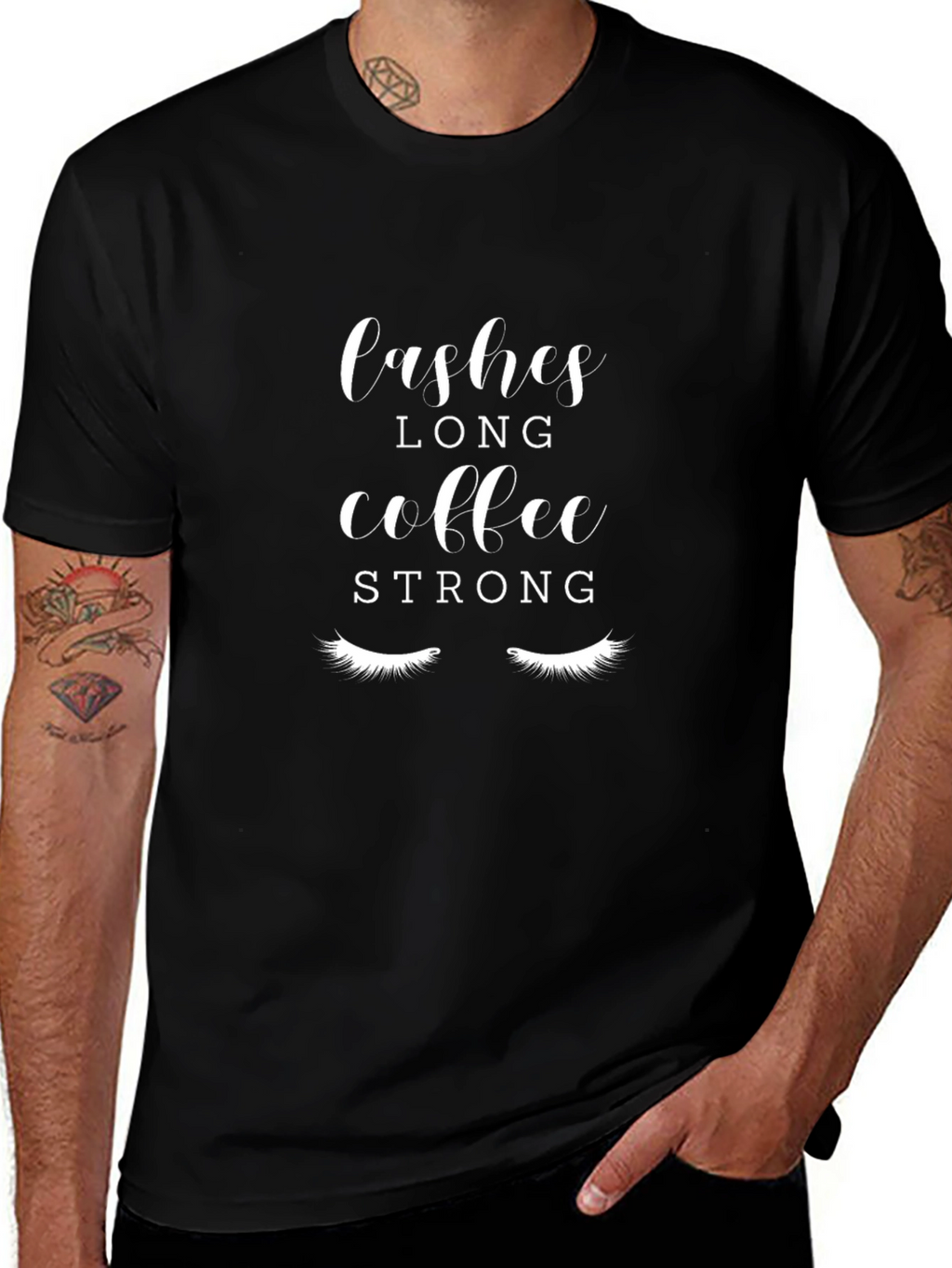 Lashes Long Coffee Strong Black Graphic T-Shirt