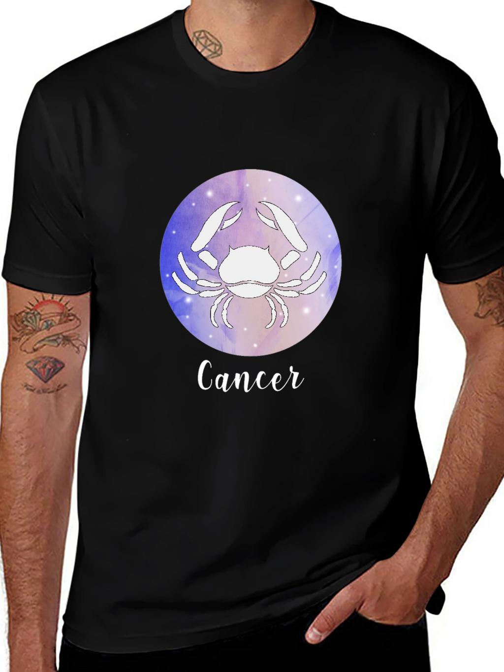 Cancer Zodiac Graphic Tee - Black