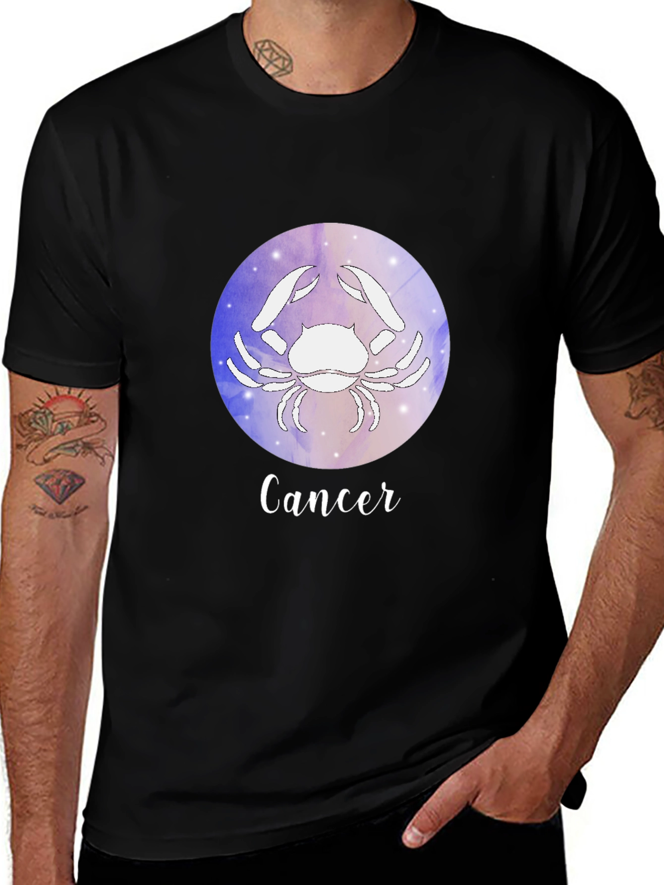 Cancer Zodiac Graphic Tee - Black