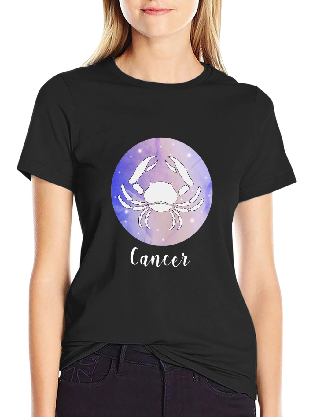 Cancer Zodiac Graphic Tee - Black