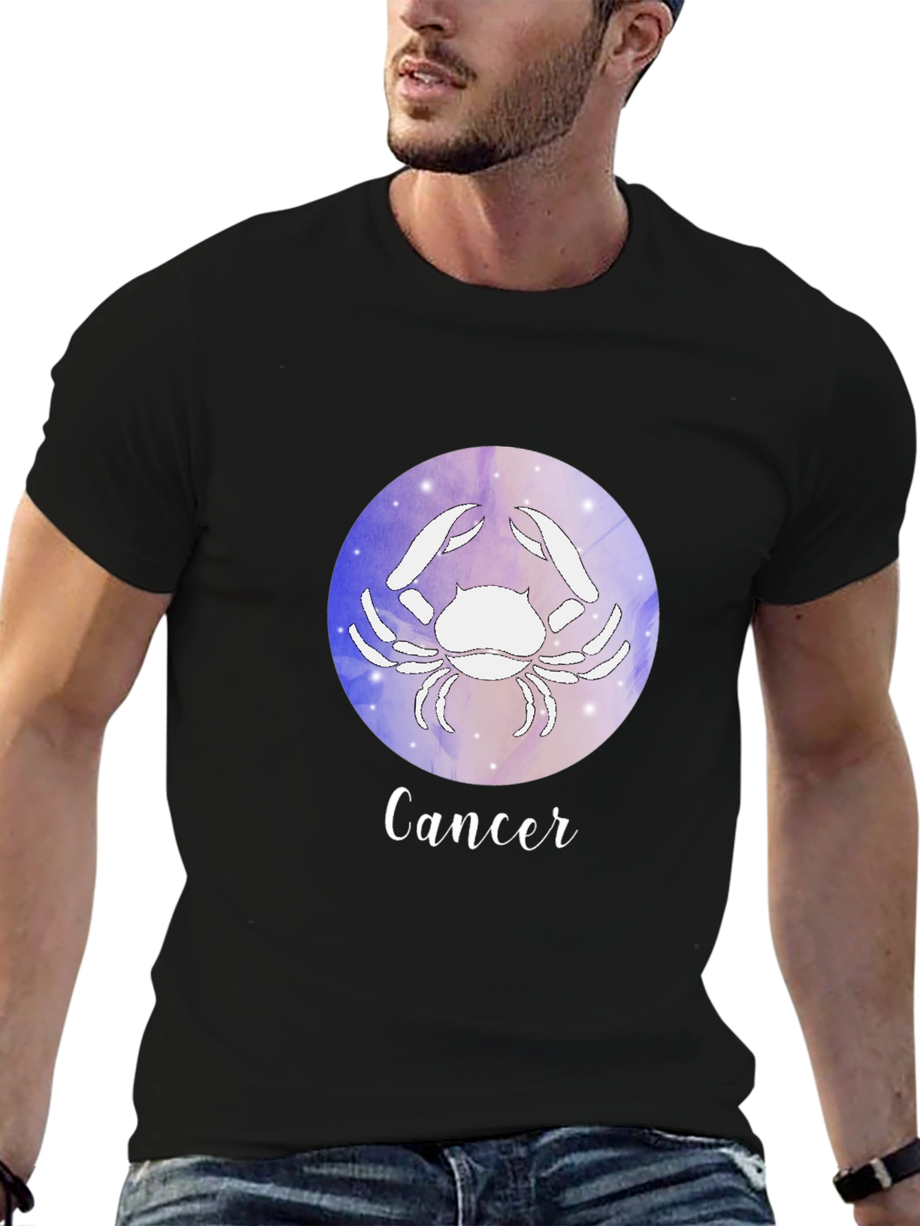 Cancer Zodiac Graphic Tee - Black