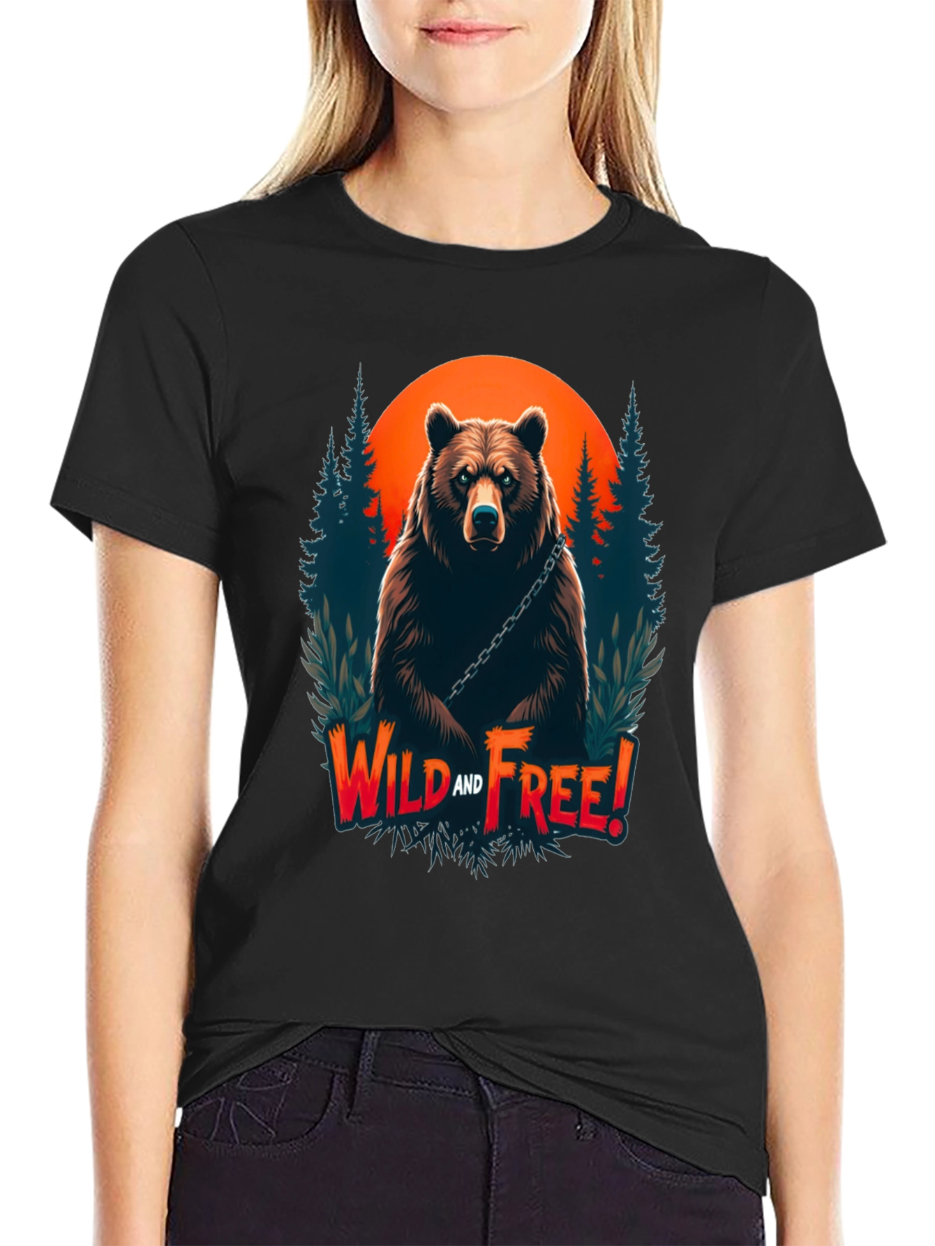Wild & Free Bear Graphic Tee - Black