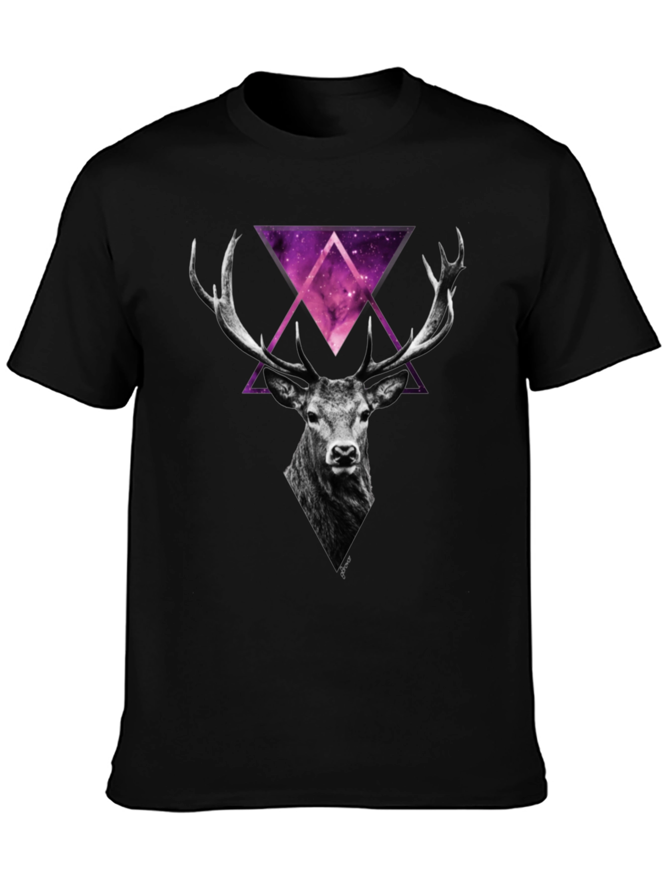 Deer Galaxy Graphic Print T-Shirt - Mens Black Tee