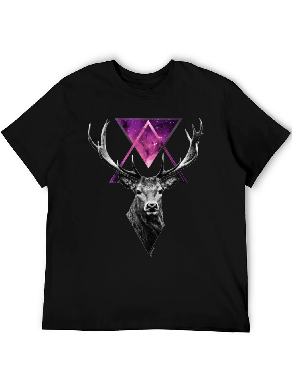 Deer Galaxy Graphic Print T-Shirt - Mens Black Tee