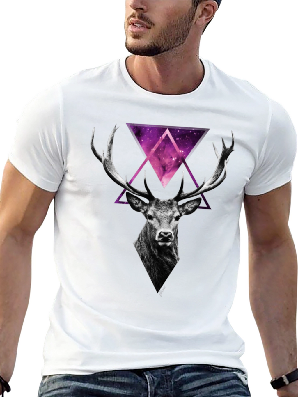 Deer Galaxy Graphic Print T-Shirt - Mens Black Tee