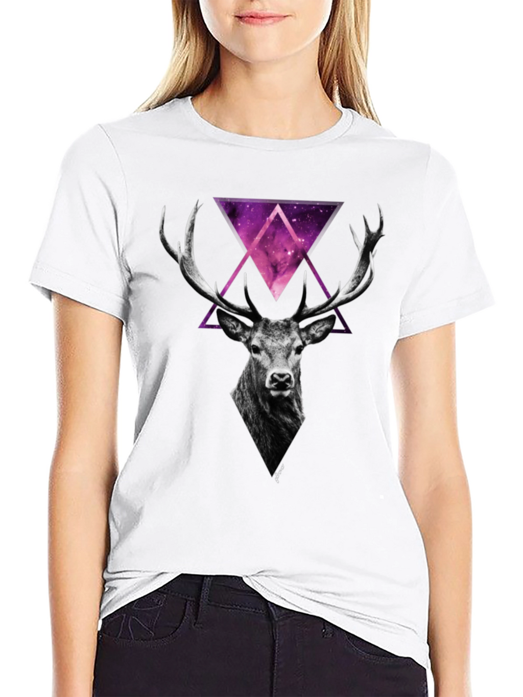 Deer Galaxy Graphic Print T-Shirt - Mens Black Tee