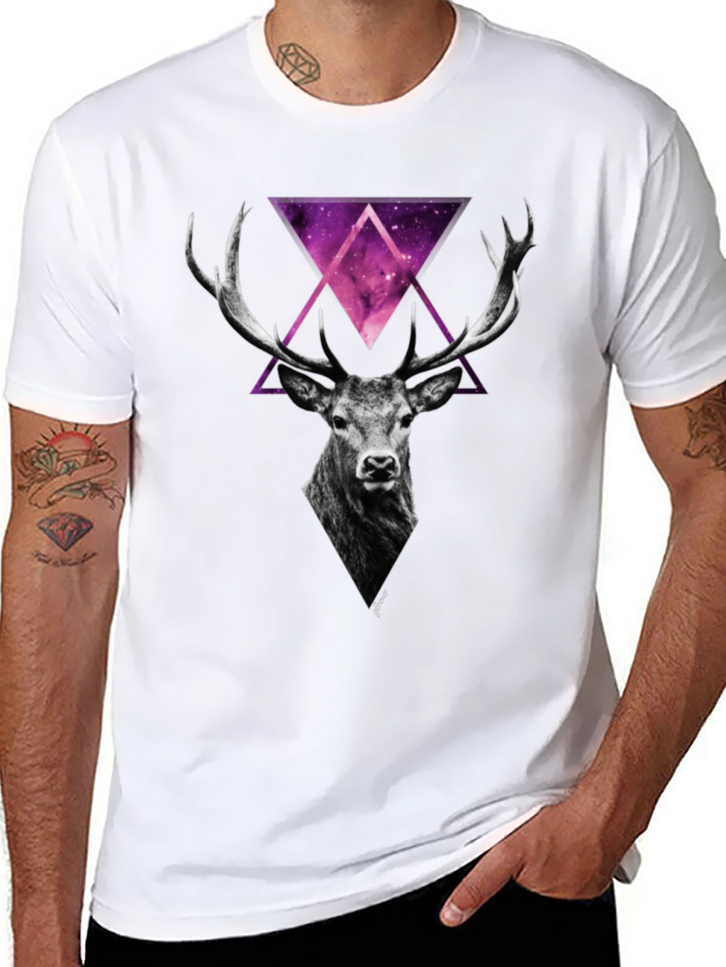 Deer Galaxy Graphic Print T-Shirt - Mens Black Tee