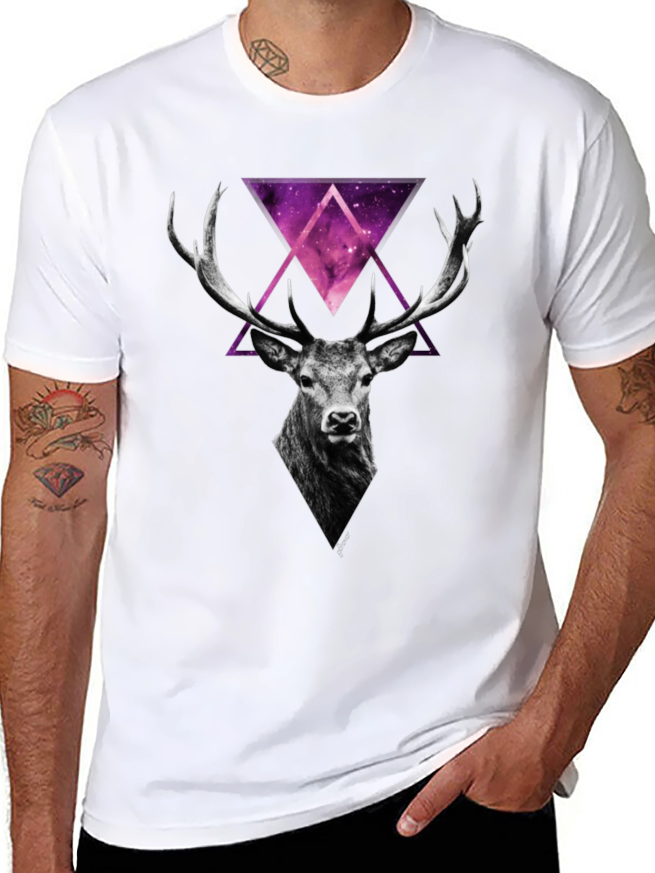 Deer Galaxy Graphic Print T-Shirt - Mens Black Tee