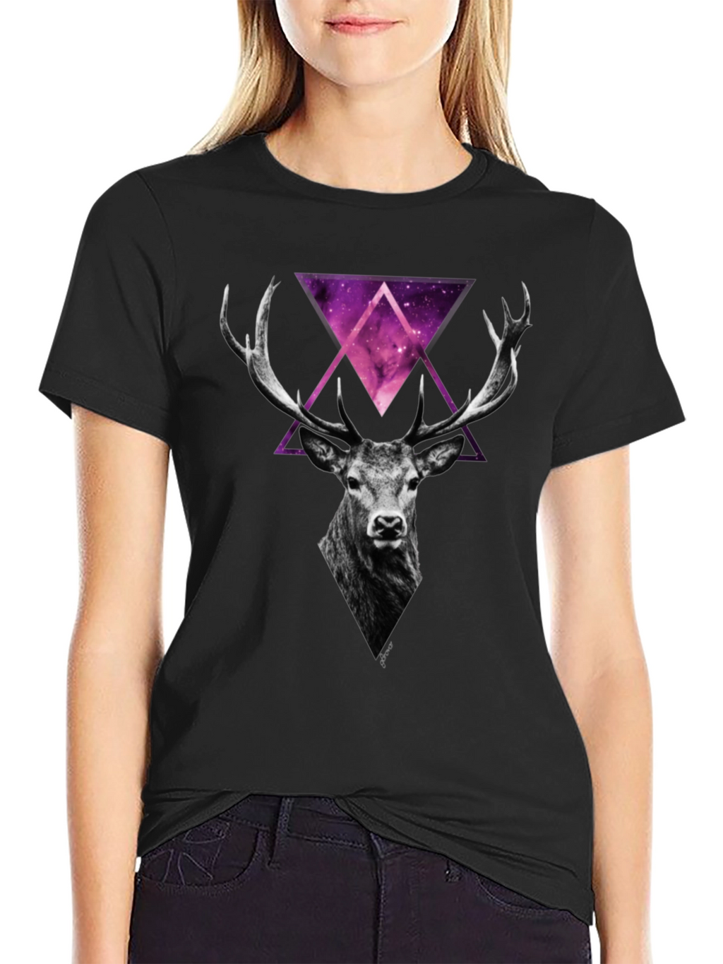 Deer Galaxy Graphic Print T-Shirt - Mens Black Tee