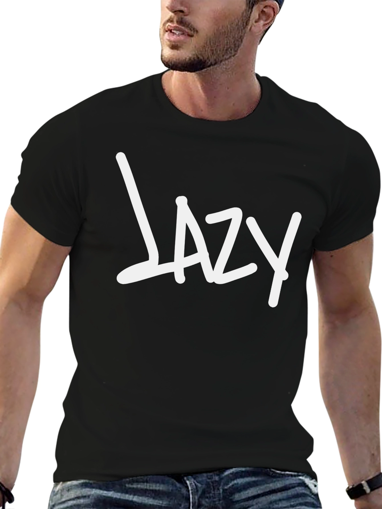 Lazy Graphic Tee - Black Cotton Casual Wear