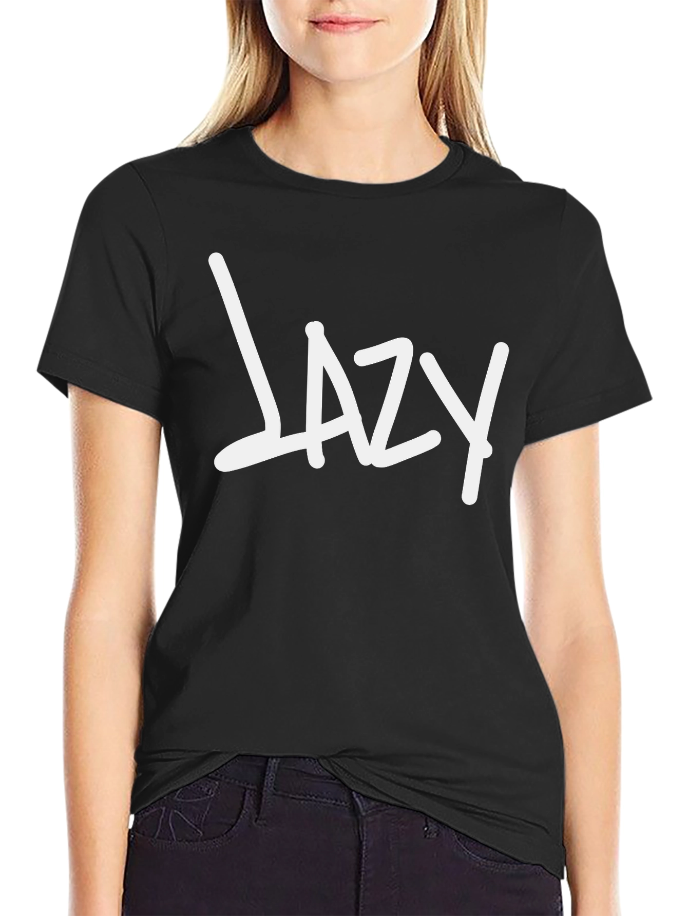 Lazy Graphic Tee - Black Cotton Casual Wear