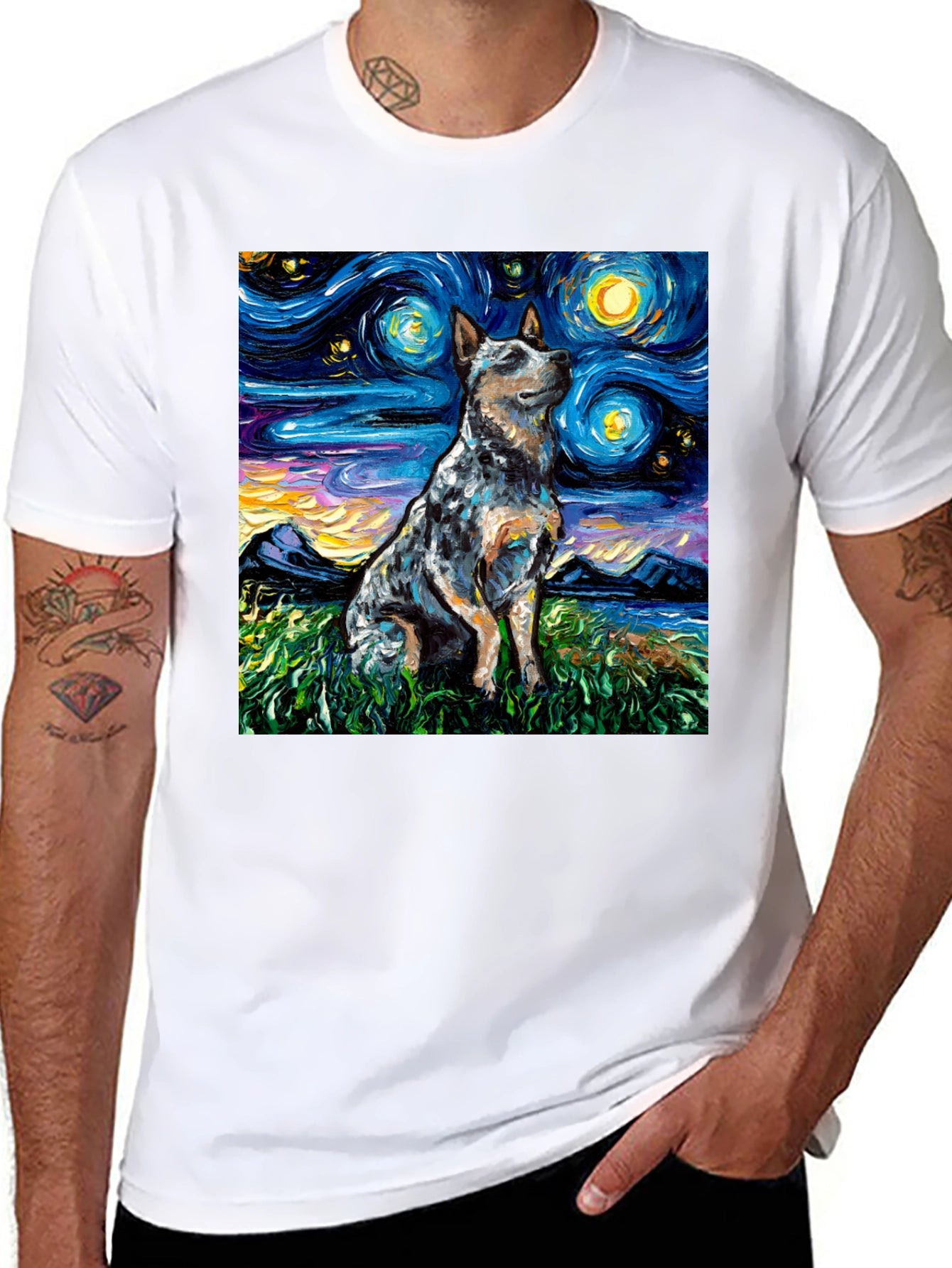 Starry Night Dog Art T-Shirt