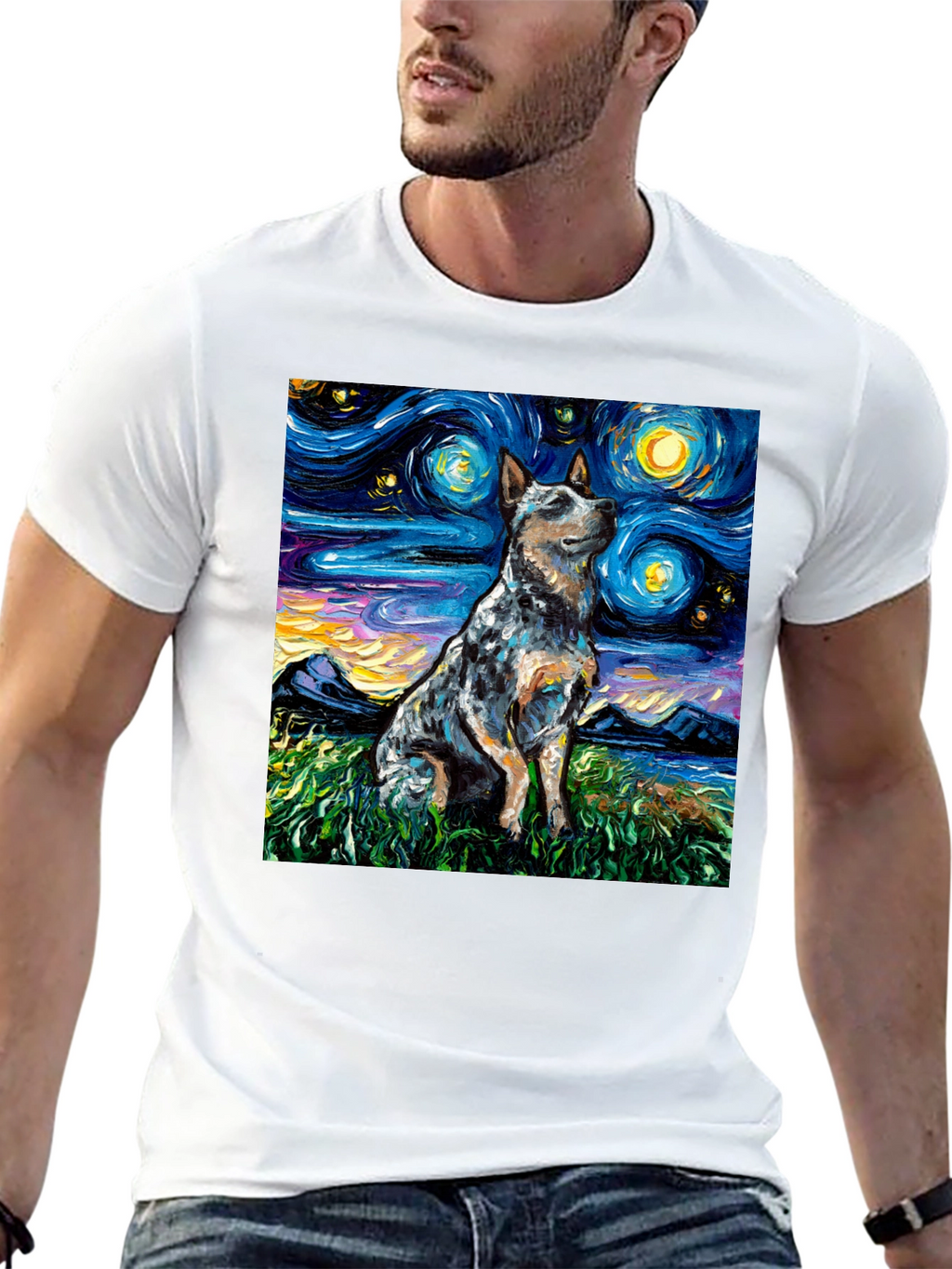 Starry Night Dog Art T-Shirt