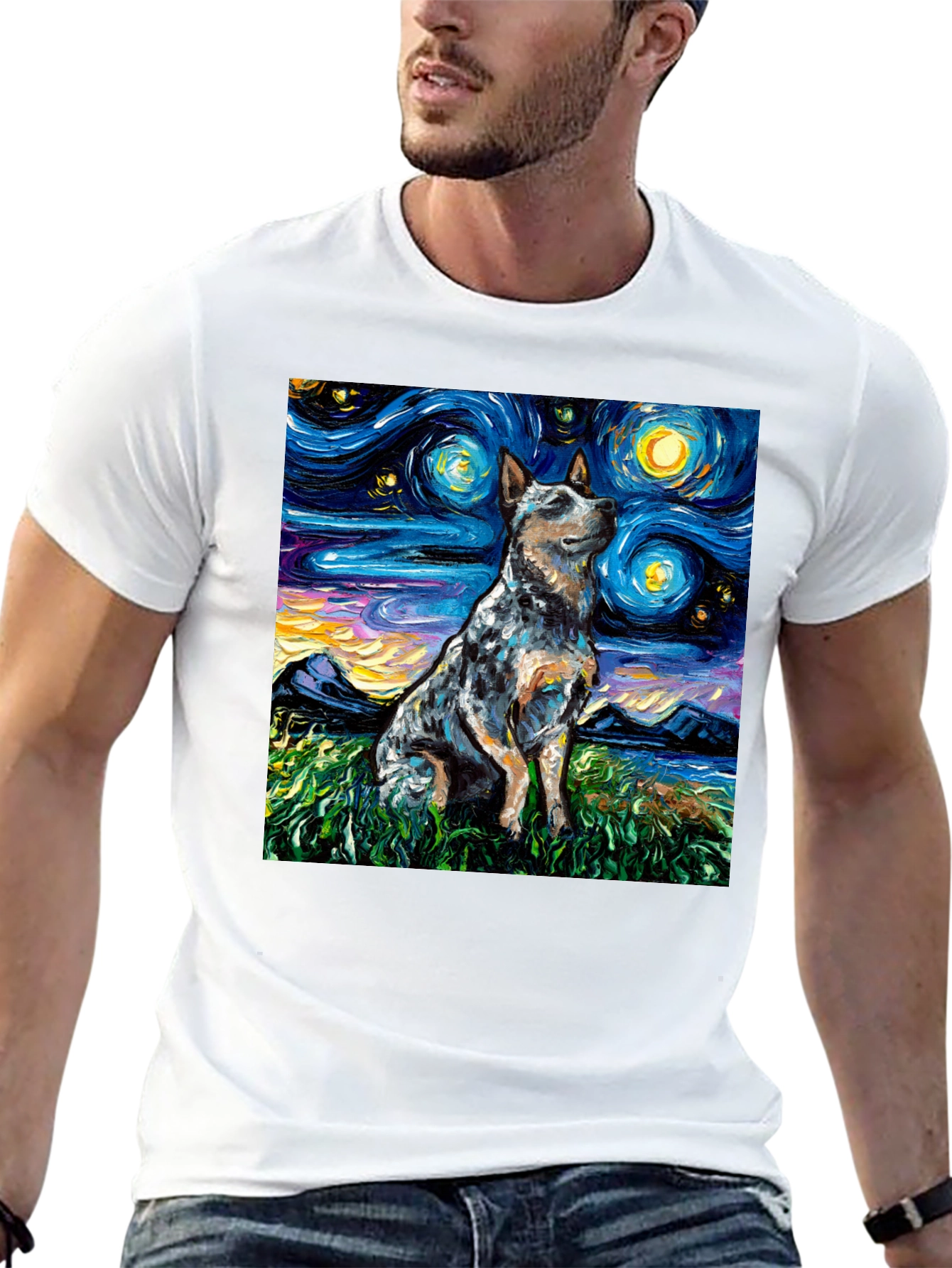 Starry Night Dog Art T-Shirt