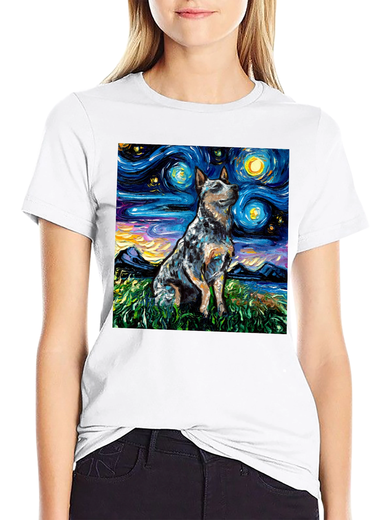 Starry Night Dog Art T-Shirt
